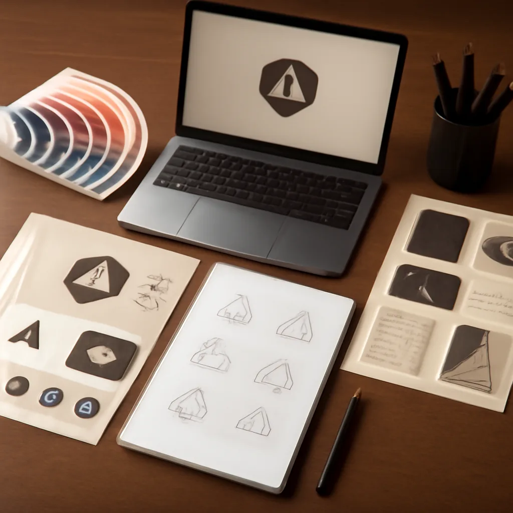 creative branding and graphic design workspace with laptop,