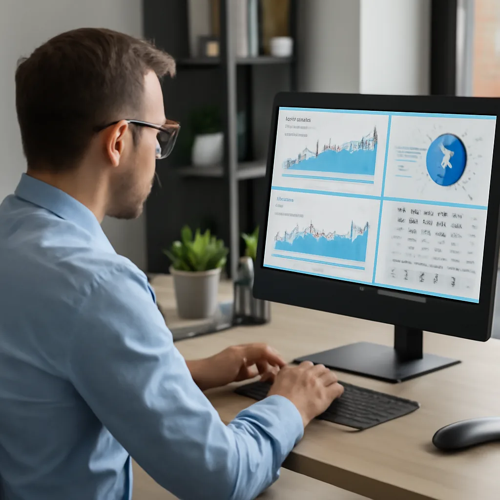 SEO specialist working on website optimization dashboard with